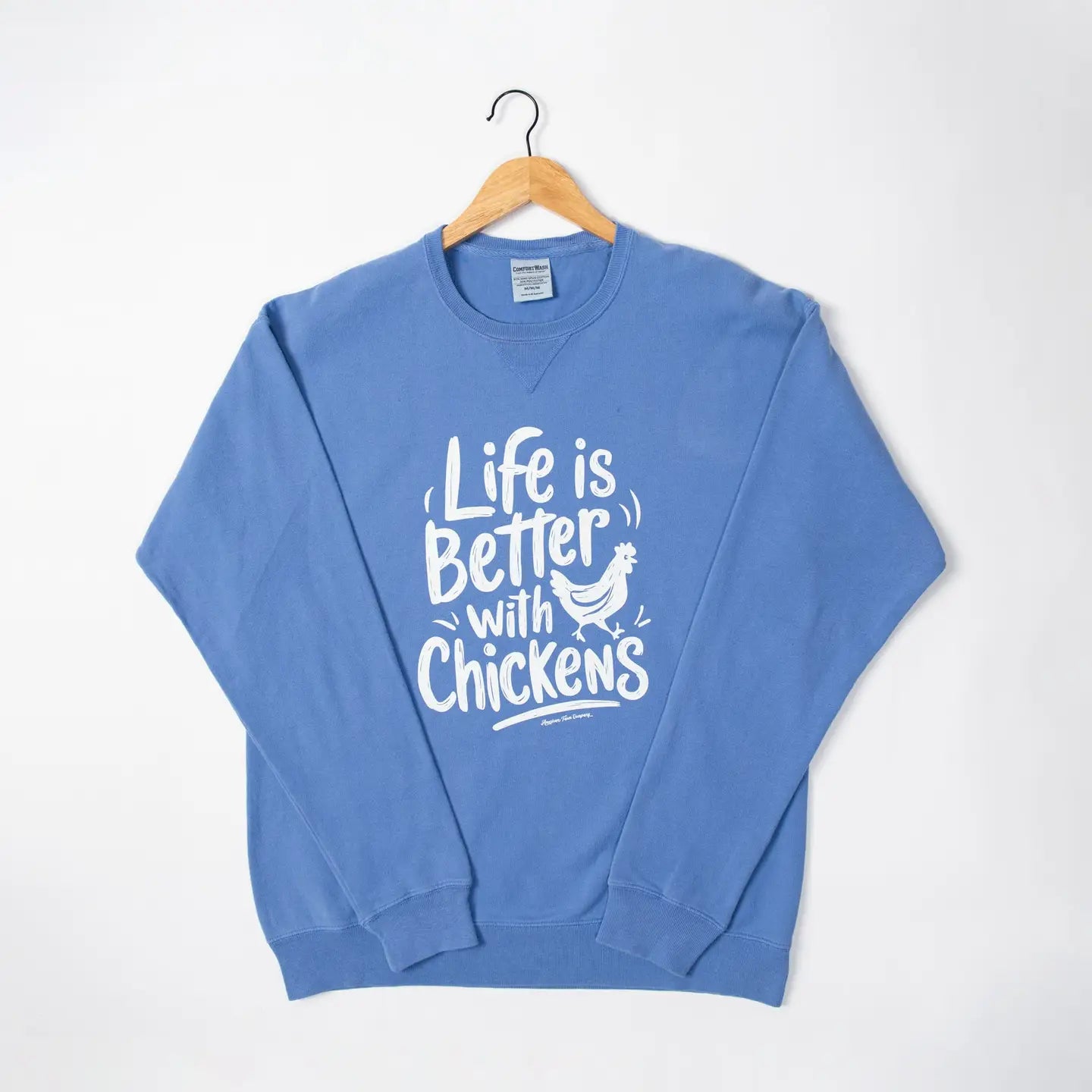Life Is Better with Chickens Blue Graphic Crewneck