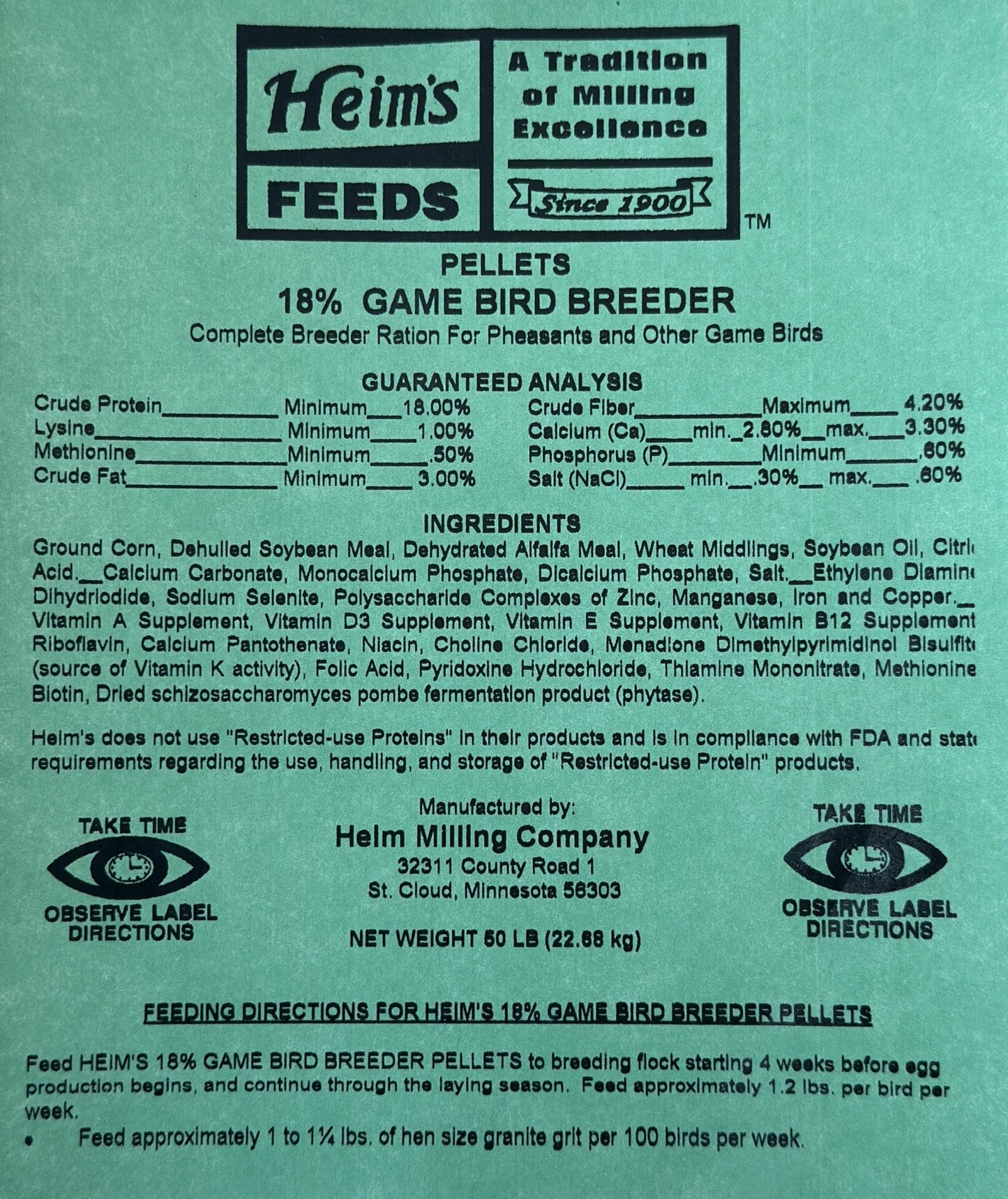 Heim Feed Mill - 18% Game Bird Layer Pellets, 50lbs image 1
