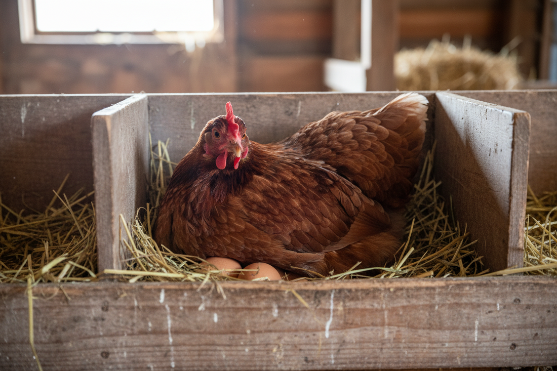 Broody hen sitting in a nesting box — how to identify and break broodiness in backyard chickens