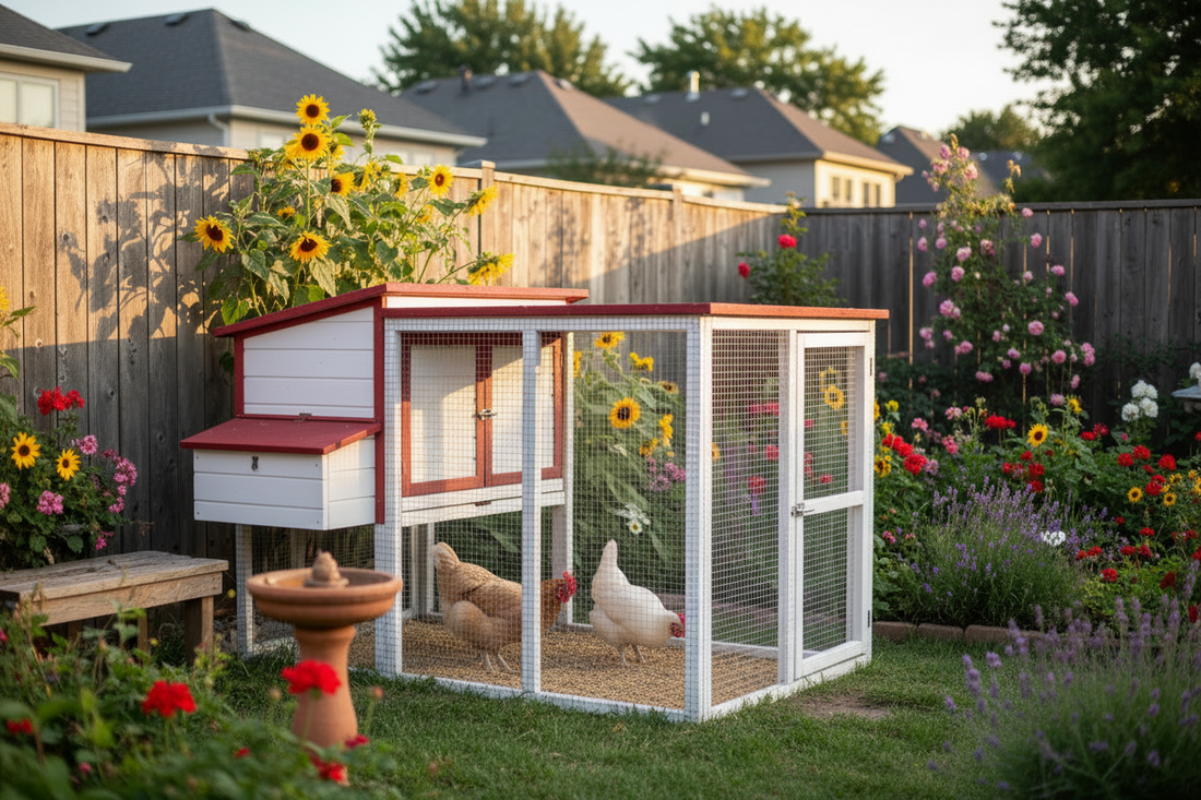 Chickens inside a backyard coop — coop size and nesting box guide