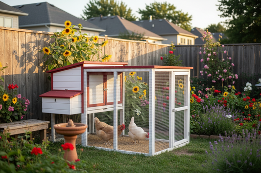 Chickens inside a backyard coop — coop size and nesting box guide