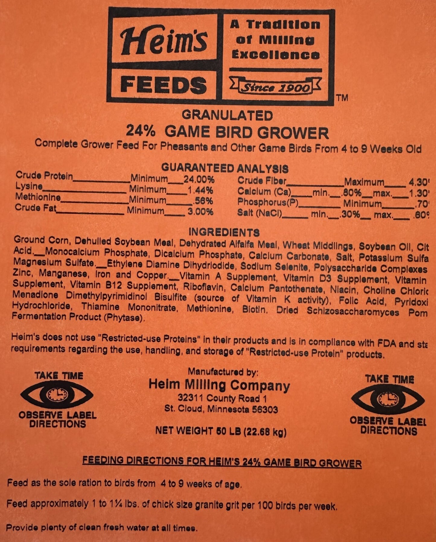 Heim Feed Mill - 24% Game Bird Grower Crumble, 50lbs image 1