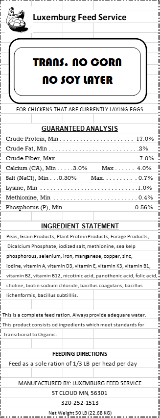 Luxemburg - 17% Non-GMO, No Corn-No Soy Chicken Layer Mash, 50lbs image 1