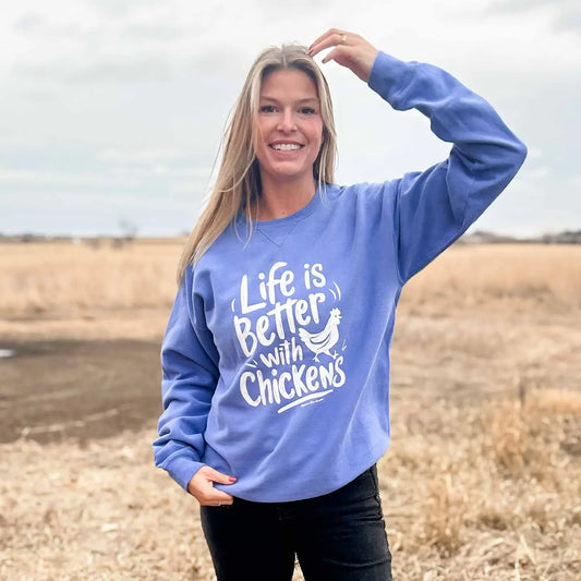 Life Is Better with Chickens Blue Graphic Crewneck