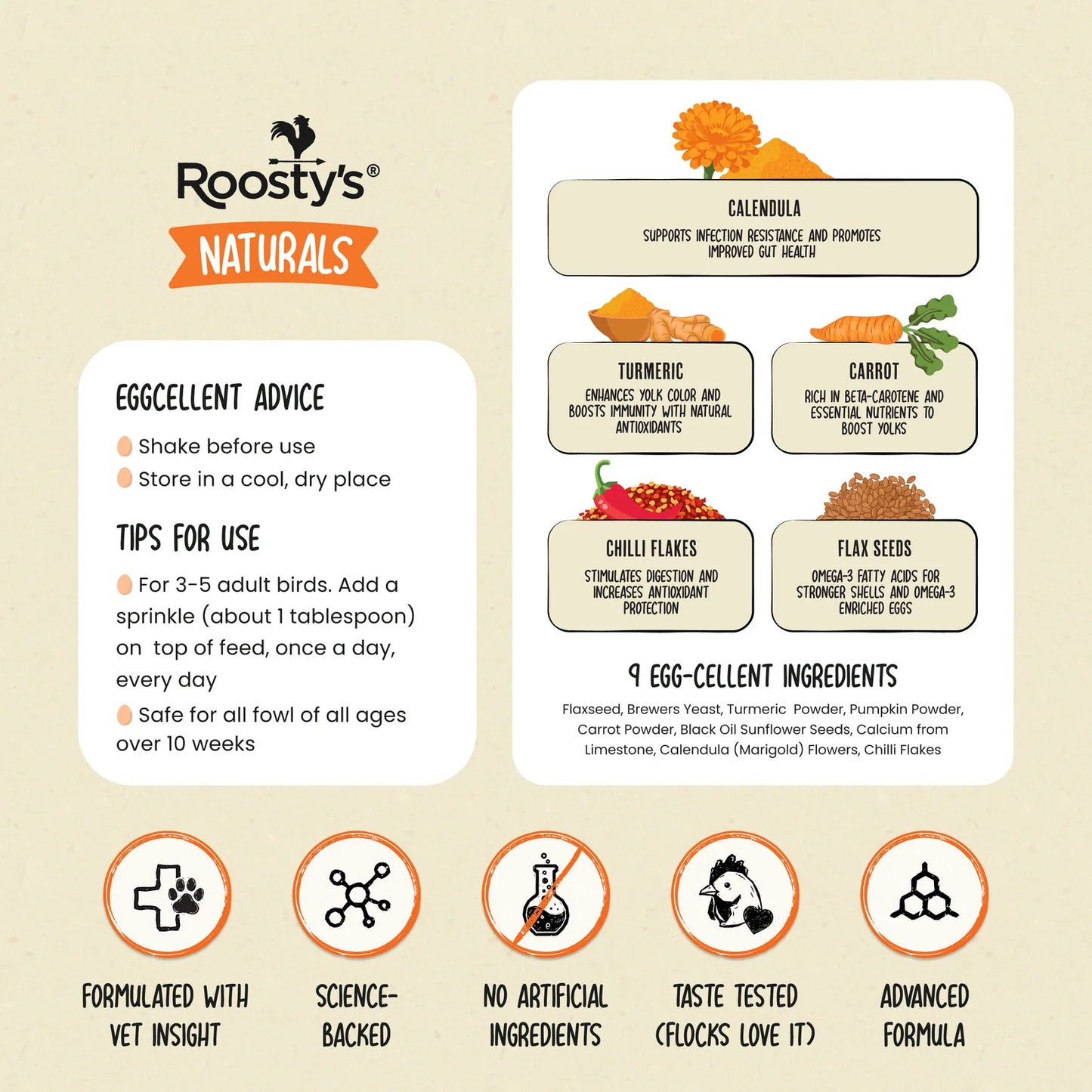 Roosty's Gold Dust - Daily Egg Booster for Poultry 1lb Bag