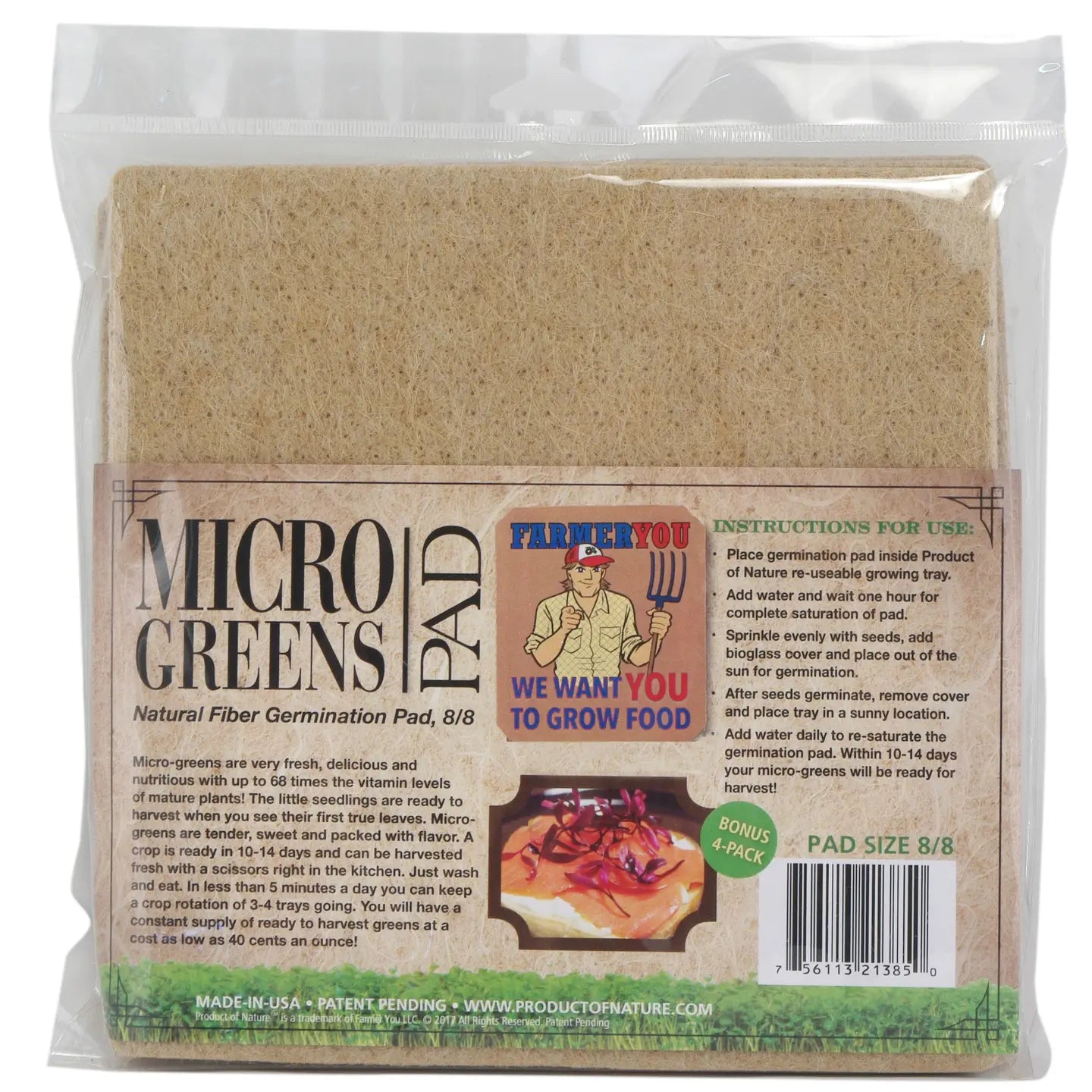 FarmerYou Microgreens Replacement Germination Pads – 4-Pack MagniMoist Natural Fiber Pads | For 10x10 Kitchen Grow Kit